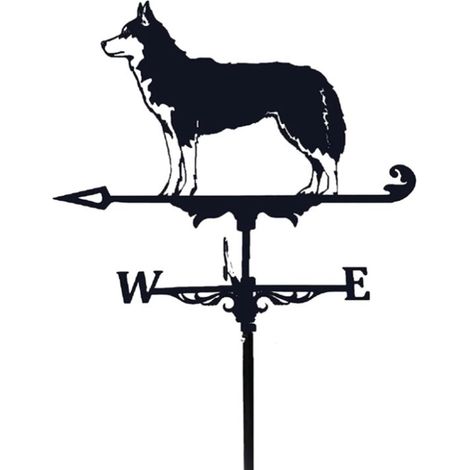 Bandierina segnavento in metallo con silhouette di Border Collie. Indicatore meteorologico decorativo per giardino, tetto e aree esterne, colore nero, condizioni meteorologiche. (1/5)