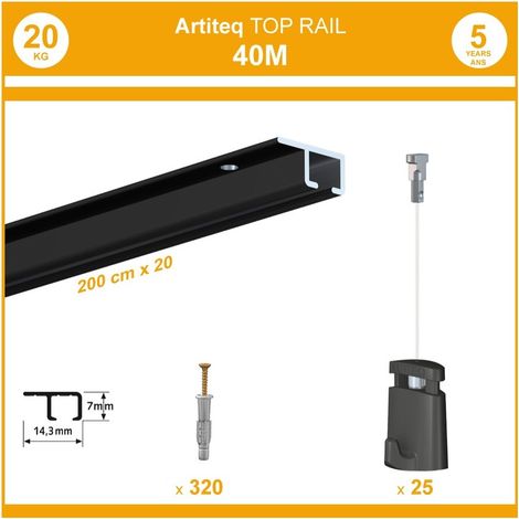 Pack 40 mètres cimaise Top Rail couleur Noir - Cimaise rail plafond pour suspension cadres et tableaux (1/5)