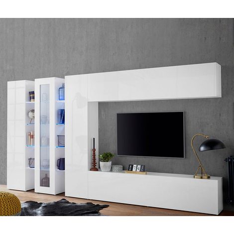 Soggiorno moderno, composizione bianco lucido da cm 340 MARUSKA (1/4)