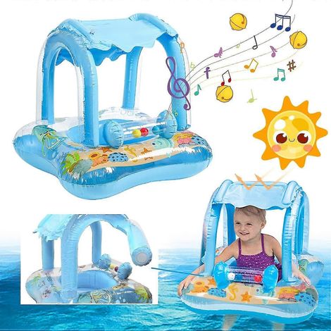 Bouée gonflable pour bébé avec protection solaire SPF 50 pour les enfants de 3 à 36 mois, amusante dans l'eau, bleue. (1/5)