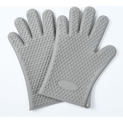 Gants en silicone, résistants aux hautes températures, isolants thermiques, anti-brûlures, imperméables, antidérapants, gants à cinq doigts pour four à micro-ondes/four traditionnel (une paire) (1/4)
