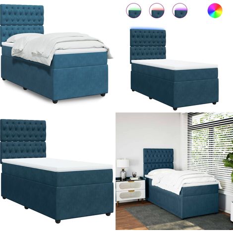 Sommier à lattes de lit avec matelas bleu 100x200 cm - Sommier à lattes - Matelas à ressorts ensachés (1/5)
