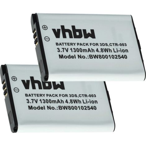 vhbw 2x Akku kompatibel mit Nintendo 2DS, 3DS (CTR-001), 3DS (MIN-CTR-001), New 2DS Spielekonsole (1300 mAh, 3,7 V, Li-Ion)