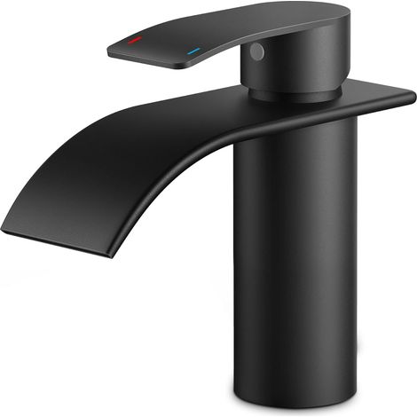 Rubinetto da bagno nero, miscelatore a cascata in acciaio inox per lavabo, miscelatore monocomando per acqua calda e fredda in bagno, risparmio idrico ed energetico. (1/5)