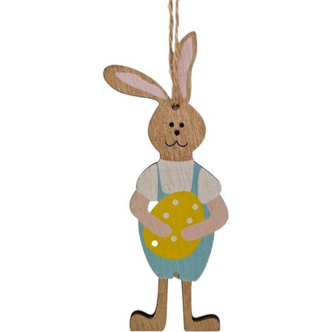 Guettes En Bois - Décor De Pâques Pour Porte Mur Arbre - Suspension Lapin En Bois Naturel - Lot De 6 (1/5)
