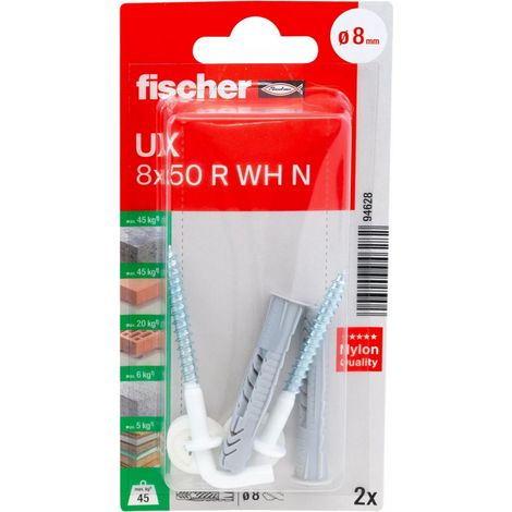 FISCHER 094628 Universaldübel UX 8 x 50 RH mit Winkelhaken, nylonbeschichtet, 2 Stk (1/5)