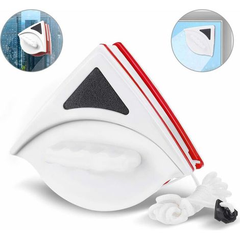 (Rouge) Nettoyeur de verre double face, brosse magnétique pour le nettoyage des vitres, nettoyeur de verre double face avec cordelette, essuie-glace pour les outils ménagers pour les vitres (1/5)