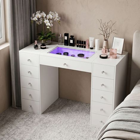 FENCHILIN Coiffeuse LED RGB 11 Trioirs Blanc 130 x 55 x 81 cm