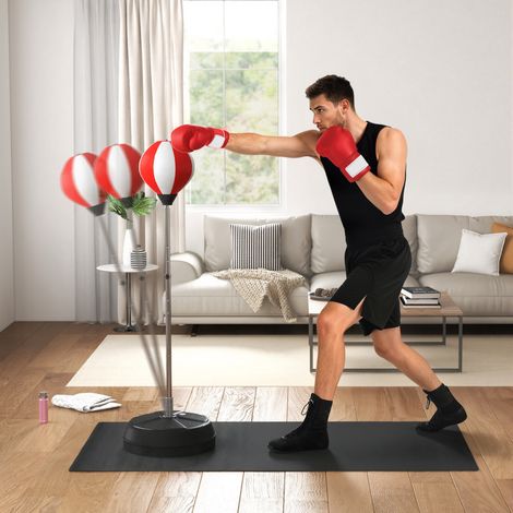 Sac de Frappe sur Pied Punching ball réglable en hauteur 126-144 cm avec gants pompe et base de lestage