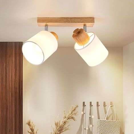 Plafonnier Spot de Plafond 2 Spot Orientables, Bois Éclairage de Plafond Luminaire Intérieurs Vintage E14 Murale Applique pour Salon Chamre Cuisine Salle à manger 230V, Sans Ampoules (1/5)