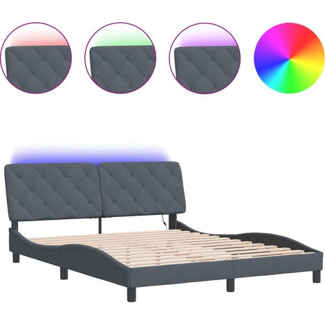 Lit double - lit simple - Cadre de lit avec LED gris foncé 160x200cm velours fr5131 - Maison La Vie (1/5)