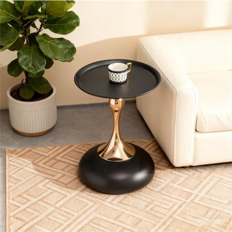 Beistelltisch Rund, Runder Couchtisch, Kleiner Beistelltisch Metall, Nachttisch, Garten Rundtisch, für Schlafzimmer, Wohnzimmer, Balkon, Büro, Kleinen Raum 38 cm (Schwarz)