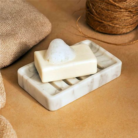 Exagonshop Portasapone in poliresina marmorizzato bianco Marmo