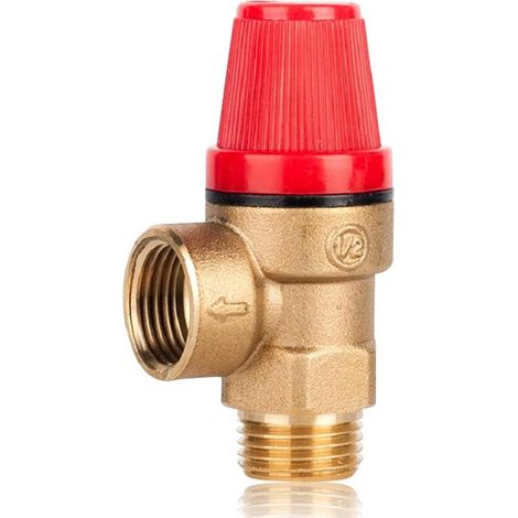 Soupape de sécurité de chaudière, Soupape de Sécurité en Laiton G1/2'', DN15 Vanne de Sécurité à Sens Unique avec Filetage à Ressort pour Chauffe Eau Fermés (6Bar DN15) (1/5)