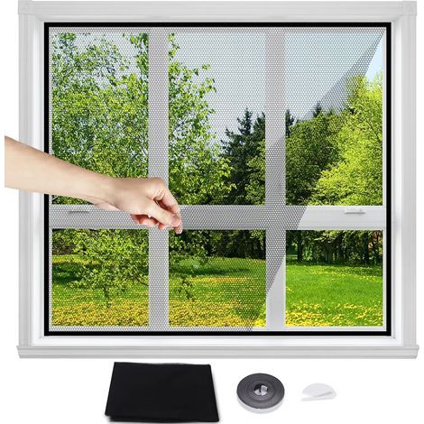Window Mosquito Net - Adjustable in Size - No Drilling Required - Comes With Strong Adhesive Tapes and Cutting Tool (1, Black)