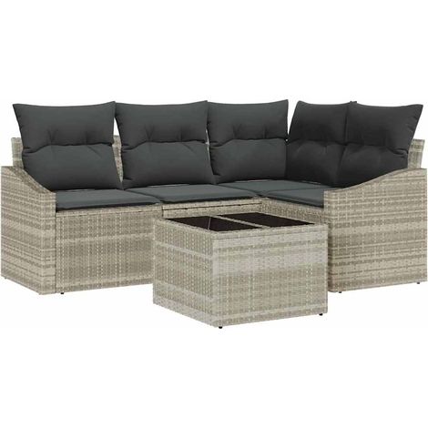 Maison Exclusive - Sofa Set mit Kissen 5 pcs Hellgrau Poly-Rattan
