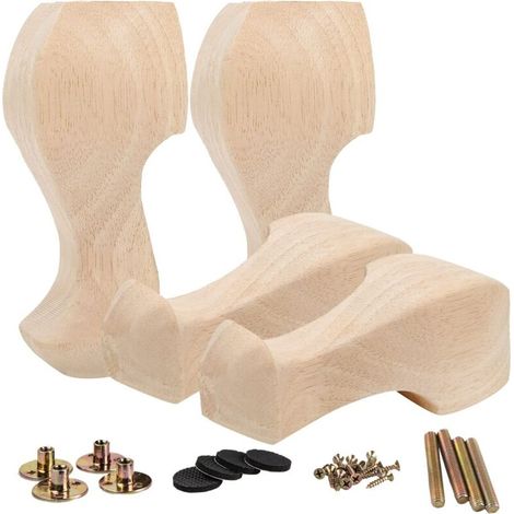 RHG Pieds de Meubles en Bois de 6 pouces / 15 cm, Ensemble de 4 Pieds de Remplacement de Meubles sculptés en Bois Massif de Style européen, décoration pour canapé, Armoire, Table, Causeuse-