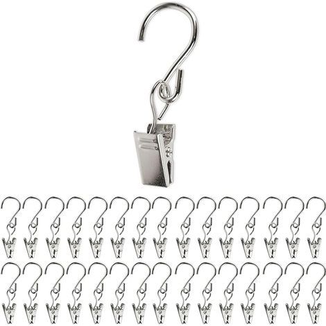 Pinces à rideau avec crochet en S, 30 pièces, en Couleur Argent, crochets avec pince polyvalente pour rideaux avec crochet coulissant, supports guirlandes lumineuses, attaches décoratives, clip rideau (1/5)
