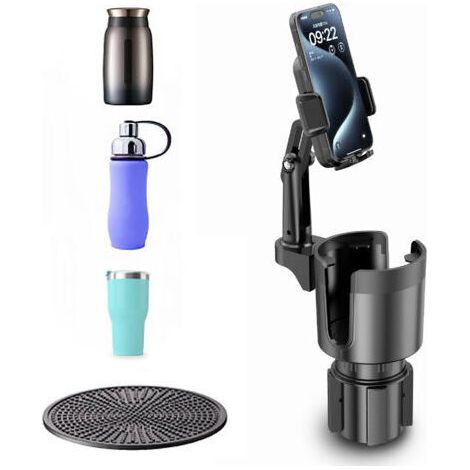 Support téléphone pour Porte-gobelet, Support 2 en 1 pour Porte-gobelet avec Bras à 360° pour Voiture pour Tous Les de 4 à 7 Pouces et la Plupart (1/5)