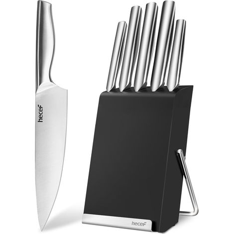 Bloc Couteaux de Cuisine, 6 Pièces, Support Tablette et Planche, Noir (1/5)