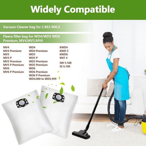 Packung mit 10 KFI 487 Ersatz-Vliesfilterbeuteln, Staubsaugerbeutel für Kärcher WD4, WD5, WD6, WD5P, WD6P Premium, MV4, MV5, MV6, Polarfilterbeutel 2.863006.0, speziell entwickelt für (1/5)