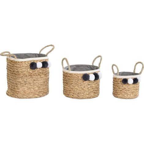 Set von 3 Baumwollfasern 41x37x36 Naturfaser Baumwollfasermaterial mehrfarbige Farbfamilienkörbe und Kisten Details (1/4)