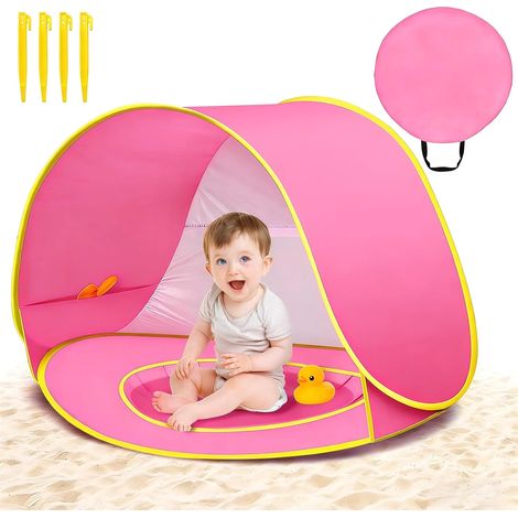 Tente de plage pour enfants, tente de plage pliable et portable, indice UPF 50+, pour 1 à 3 personnes, idéale pour les vacances à la mer, le camping et les voyages - Rose (1/5)