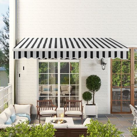 Store banne manuel - SOGEU - 3,95 x 2,45 x 3,50 m - Manivelle - Toile polyester anti-UV - Structure aluminium blanc/bleu (1/5)