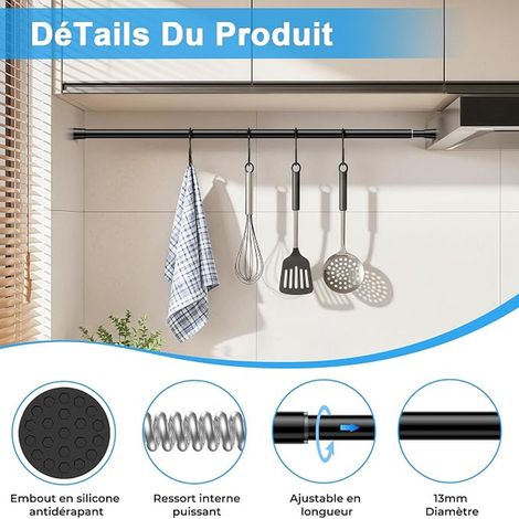 Set of Curtain Poles No Drilling 59-100 cm Black (1/4)