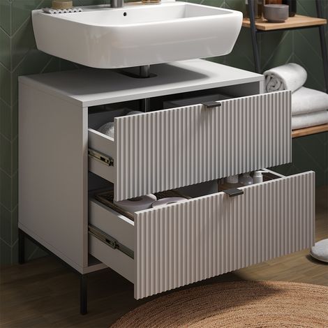 Meuble sous vasque simple Eliza, Gris, 70x63cm avec 2 tiroirs coulissants, Vicco (1/5)