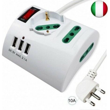 TRADE SHOP - Multipresa Elettrica Da Scrivania Tavolo Con 3 Presa 3 Usb Bianco Shuko Bipasso - (1/5)