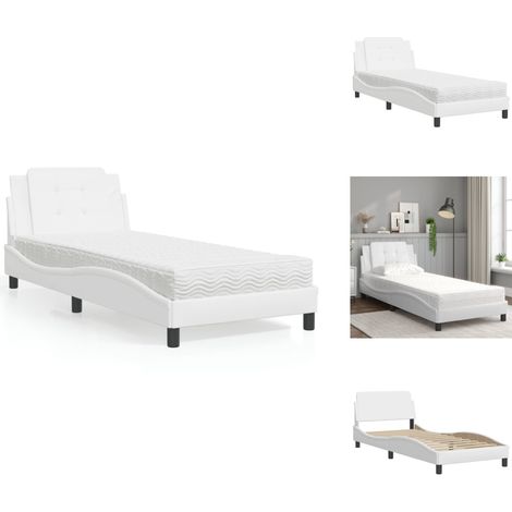 Bett mit Matratze Weiß 90x200 cm Kunstleder - Schlafzimmer Möbel - Doppelbett - Boxspringbetten - Betten Günstig - Bettgestell (1/5)