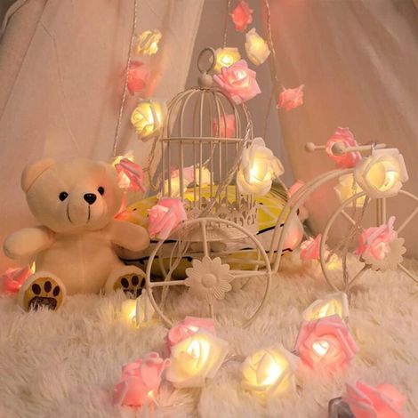 Guirlande Lumineuse Rose, Guirlande Lumineuse Intérieur/Jardin, Guirlande Lumineuse LED, 6M Blanc Chaud 40LED, Décoration Chambre Fille, Bar, Fête, Décoration de Noël, Fonctionne sur Piles (1/3)
