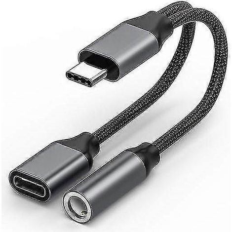 Adaptateur USB-C vers prise casque et chargeur 3,5 mm, convertisseur DAC haute résolution 2 en 1 à charge rapide, compatible avec la plupart des appareils Type-C. (1/2)