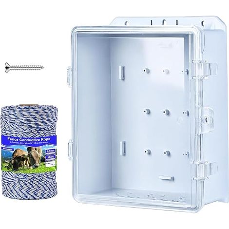 Boîtier étanche pour clôture électrique avec câble de clôture électrique, acier inoxydable pour conductivité et résistance à la rouille, pour extérieur (1/5)