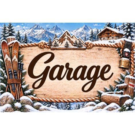 Plaque Garage 20 x 15 cm aluminium décor montagne chalet ski (1/2)