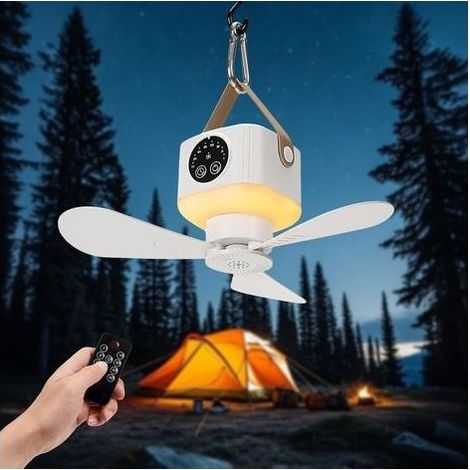 Tragbarer Deckenventilator mit Licht und Fernbedienung, USB-Ladefunktion, 4 Geschwindigkeitsstufen, geeignet für Wohnmobile, LKWs, Reisen und Camping (1/5)