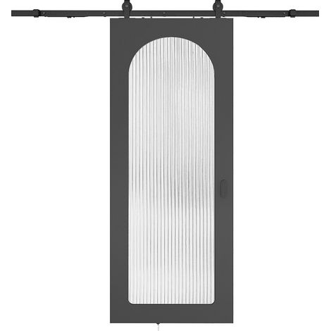 Porte coulissante avec système en applique en bois et MDF - arche noire et verre trempé cannelé - H205 x L83 cm - ODEZA (1/3)