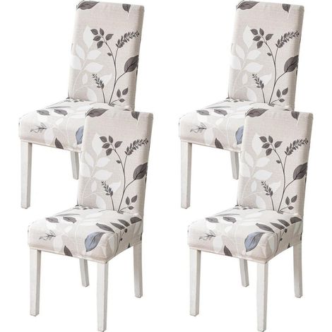 Housses de chaise imprimées fleurs et feuilles, lot de 4, extensibles et lavables (1/5)