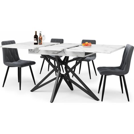 Tavolo da Pranzo per 6-8 Persone con Piano Allungabile e Gambe a Stella Regolabili in MDF Bianco (1/5)