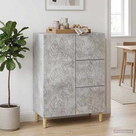 Buffet gris béton 3 tiroirs et 1 porte en bois d’ingénierie, 66 x 34,5 x 90 cm - PANGIVO (1/5)