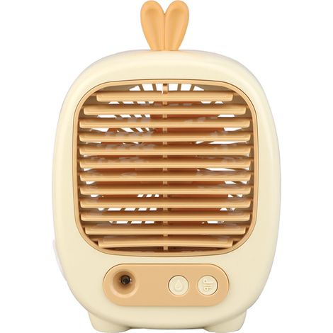 Mini ventilateur de bureau avec 3 vitesses, fonction humidificateur, rechargeable par USB, batterie 1200 mAh, (jaune) (1/5)