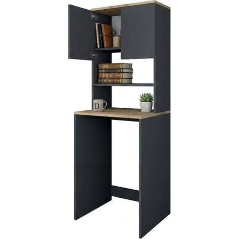 Dmora - Armario multiusos 2 puertas Bellona, Muebles multifuncionales, Zapatero, Armario para zapatos, 65x60h184 cm, Nogal y Antracita, con embalaje reforzado