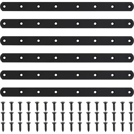 6 Pièces Plaque Perforée Noire, Connecteur Métallisé, Connecteur pour Bois de Plan, Plaque de Réparation, Connecteur d'Angle Plat avec 48 Vis pour Mobilier Armoires Étagères, 295x20x3 mm (1/5)
