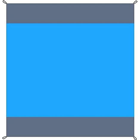 Tapis de Plage Imperméable, Tapis de Plage 200 x 210cm Grande Couverture de Plage Imperméable Anti-Sable avec 4 Piquets pour Plage Voyage Camping Randonnée Pique-Nique Vacances, Gris + Bleu (1/5)