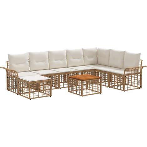 Outdoor-Sofagarnitur 9 pcs Natürlich und Cremweiß Polyester vidaXL