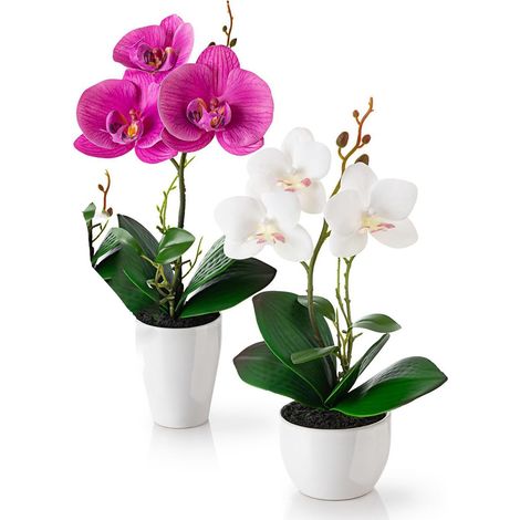 Fleurs artificielles en pot (20 cm) - Lot de 2 orchidées artificielles, fleurs décoratives-AquaForge (1/4)