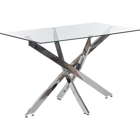 Mesa de comedor tablero de vidrio templado 120 x 70 cm patas plateadas 4 personas moderno Maramo