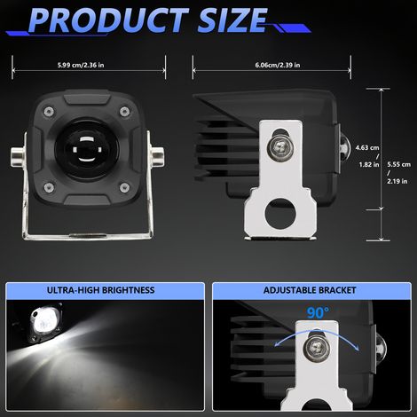 Feux de conduite LED pour moto, 60 W 6000 K/3000 K/4500 K, projecteurs super lumineux avec supports de montage, phares antibrouillard étanches 6000 lm pour voitures, tracteurs, camions, VTT, SUV, bate (1/5)