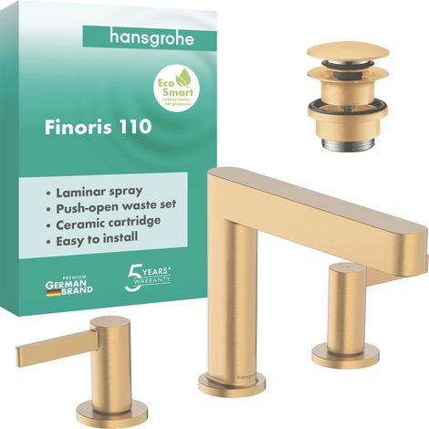 hansgrohe Finoris 3-Loch Waschtischarmatur 110 mit Push-Open (1/3)